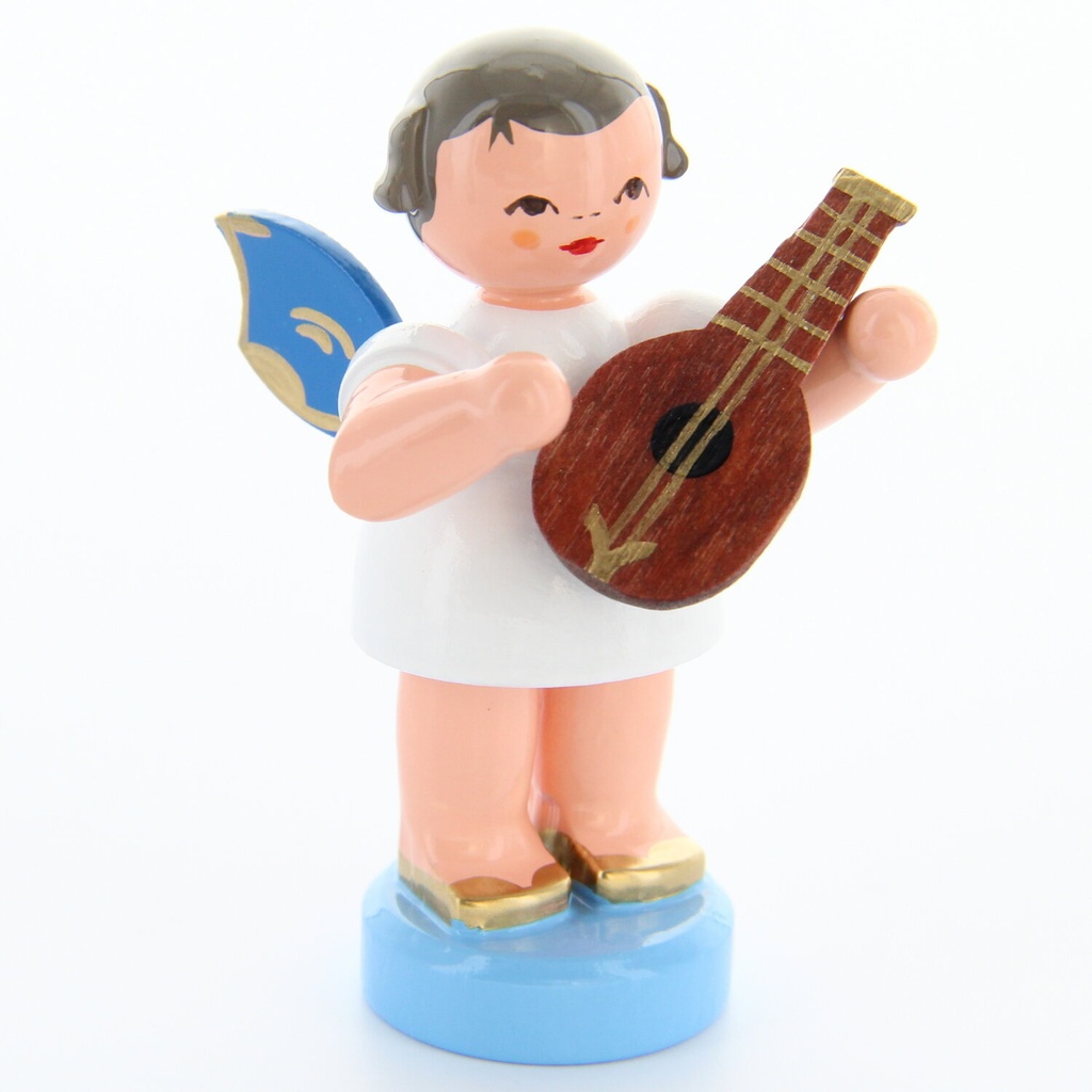 Engel stehend mit Mandoline, blaue Flügel