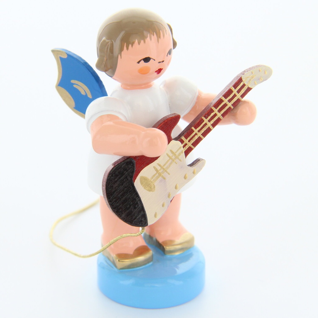 Engel stehend mit E-Gitarre, blaue Flügel
