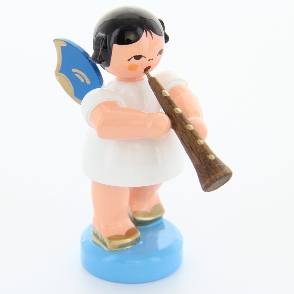 Engel stehend mit Oboe, blaue Flügel