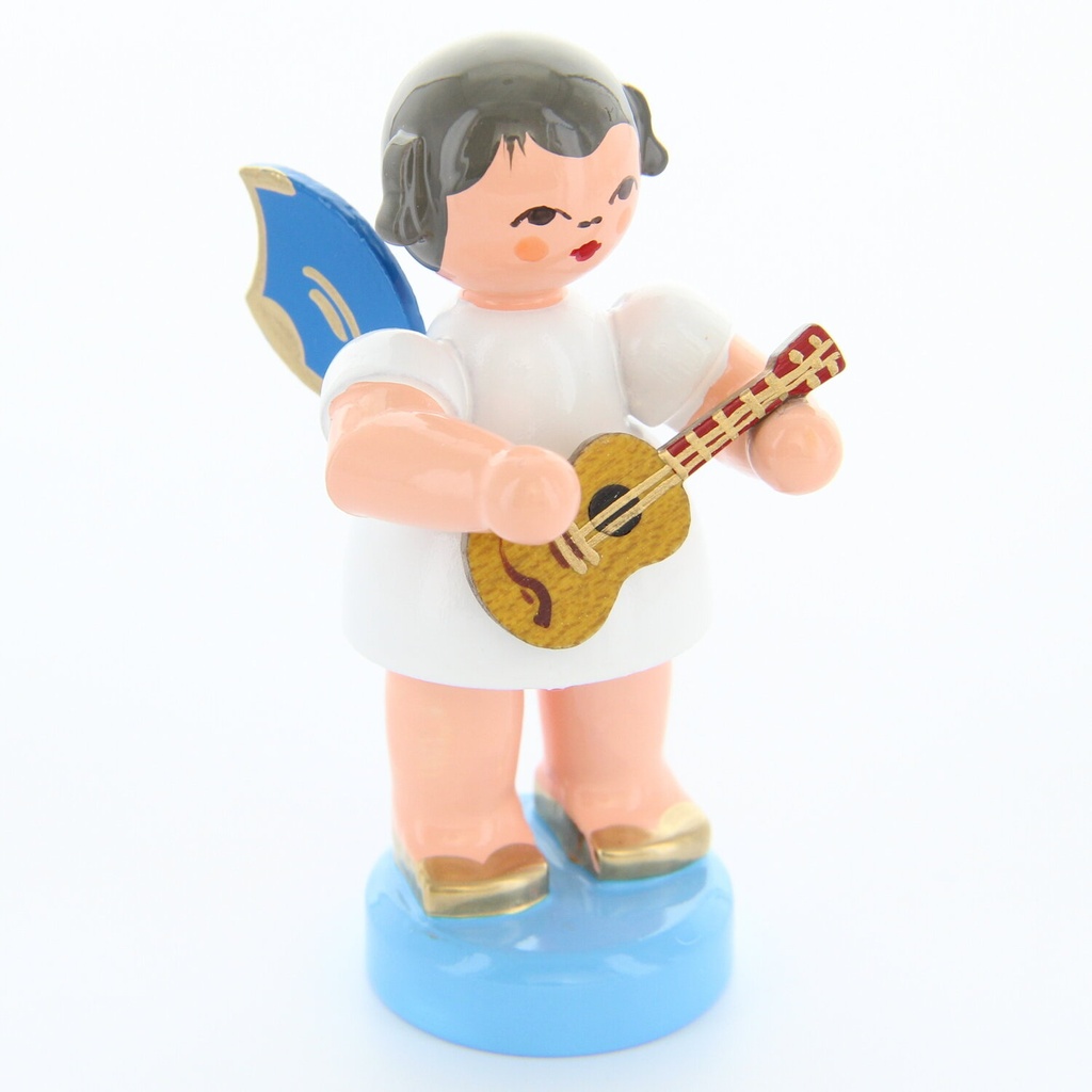 Engel stehend mit Ukulele, blaue Flügel