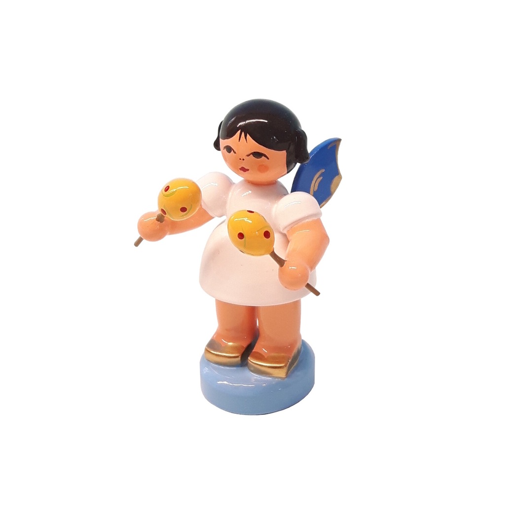 Engel stehend mit Maracas, blaue Flügel