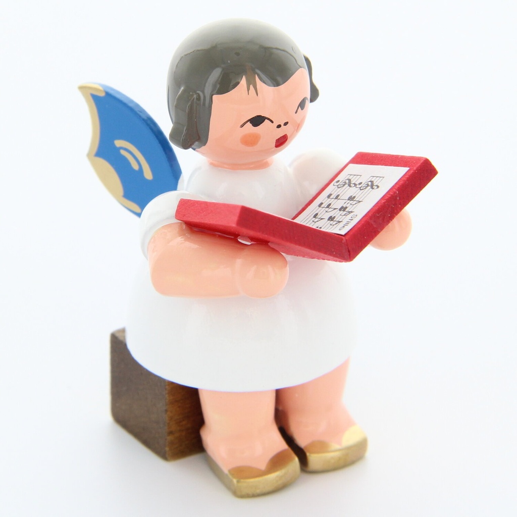 Engel sitzend mit Buch, blaue Flügel