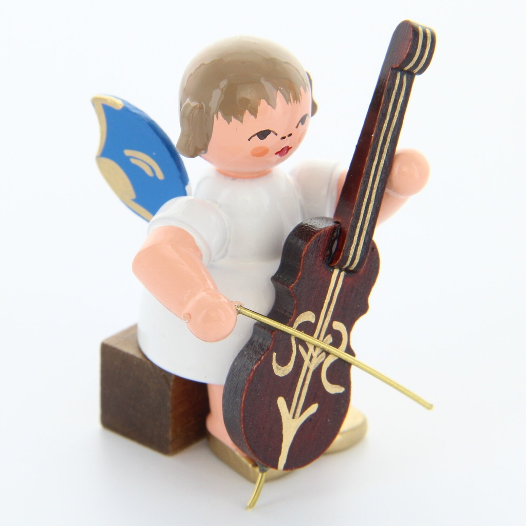 Engel sitzend mit Cello, blaue Flügel