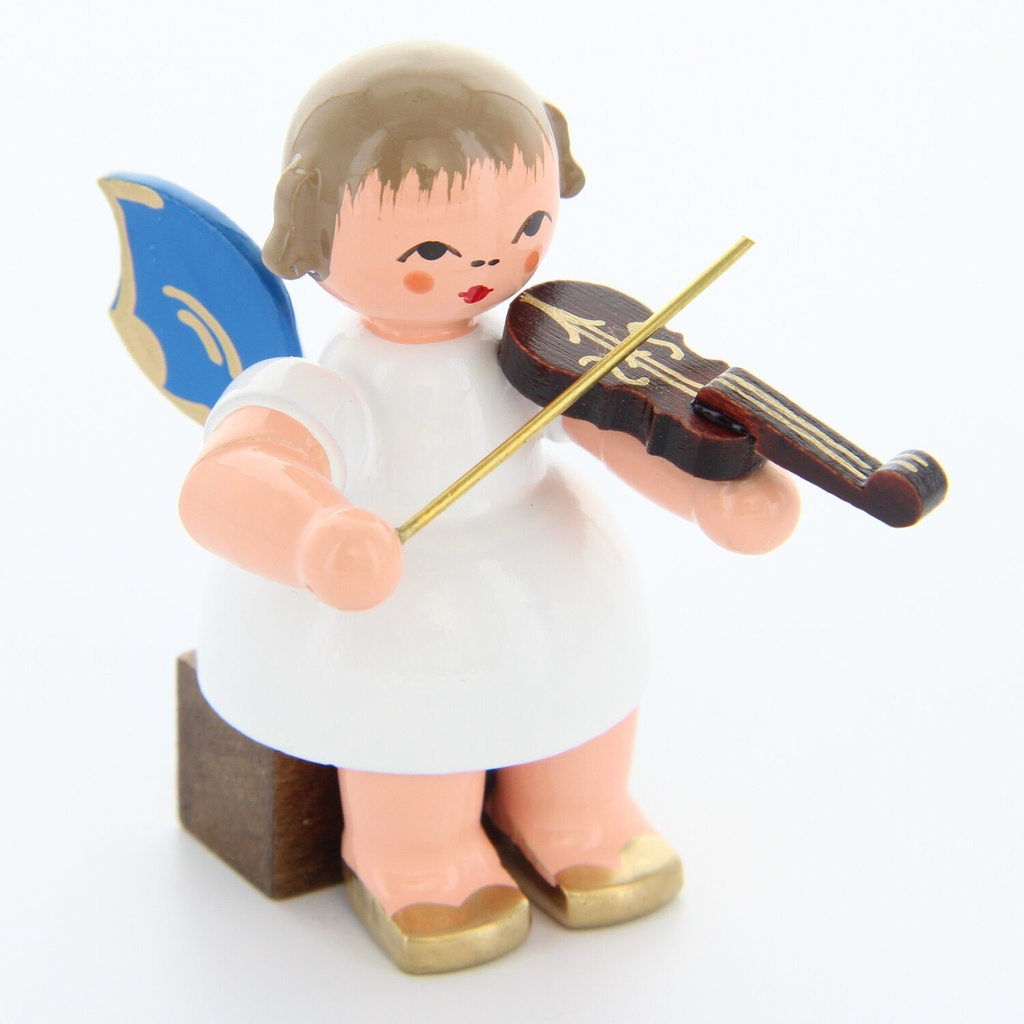 Engel sitzend mit Violine, blaue Flügel