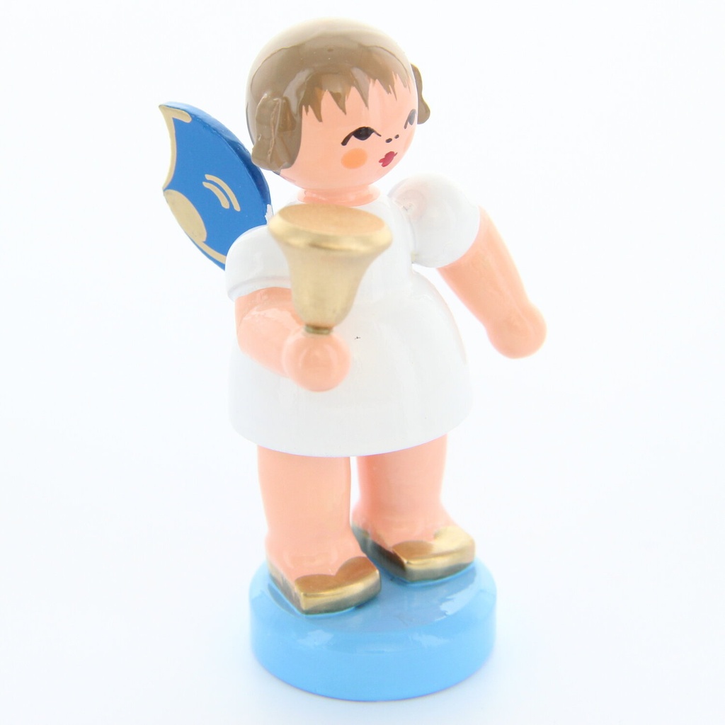 Engel stehend mit Glocke, blaue Flügel