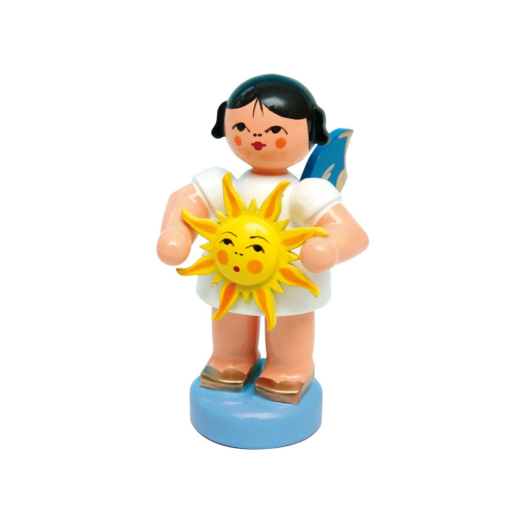Engel stehend mit Sonne, blaue Flügel