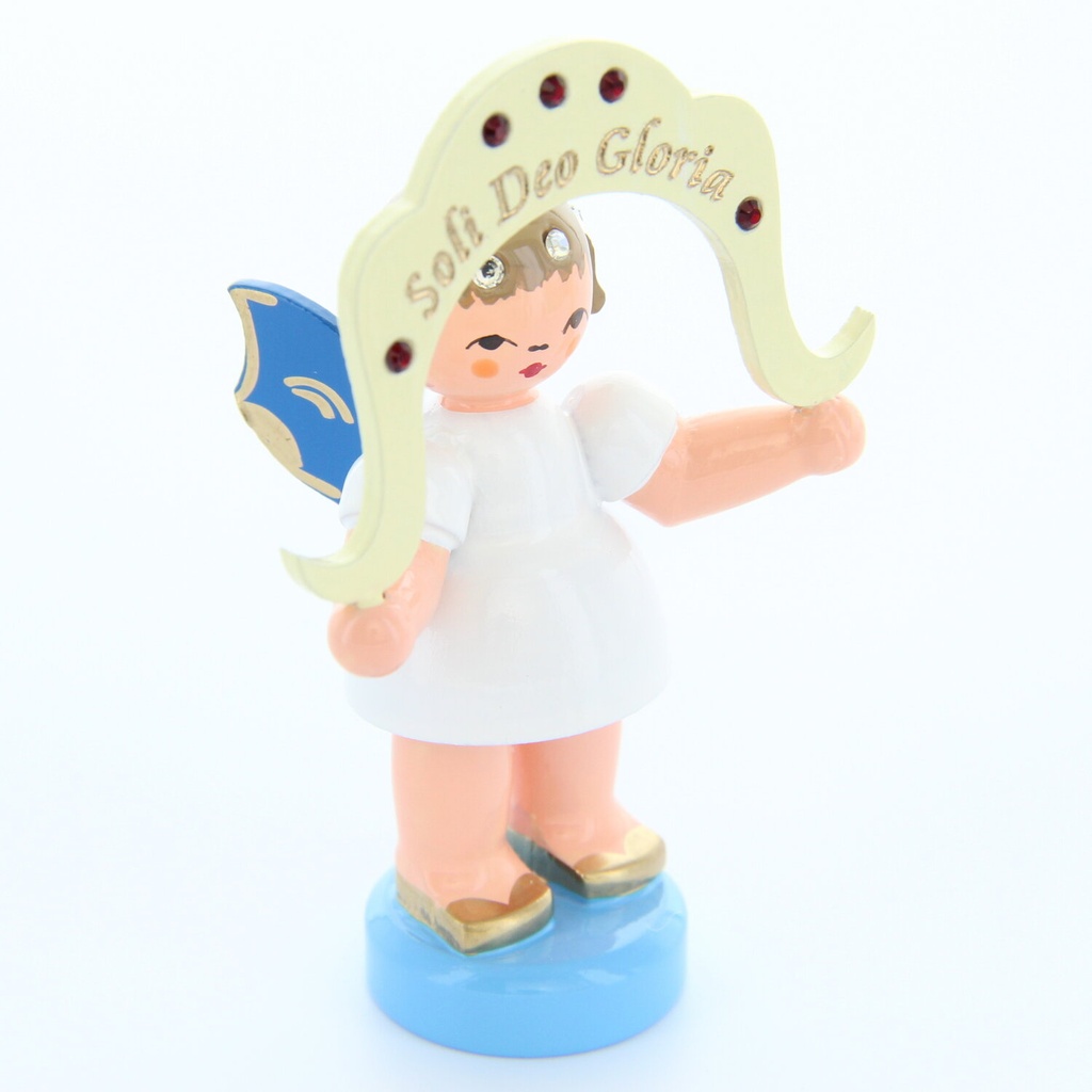 Engel stehend "Soli Deo Gloria", Sonderedition "Swarovski", blaue Flügel