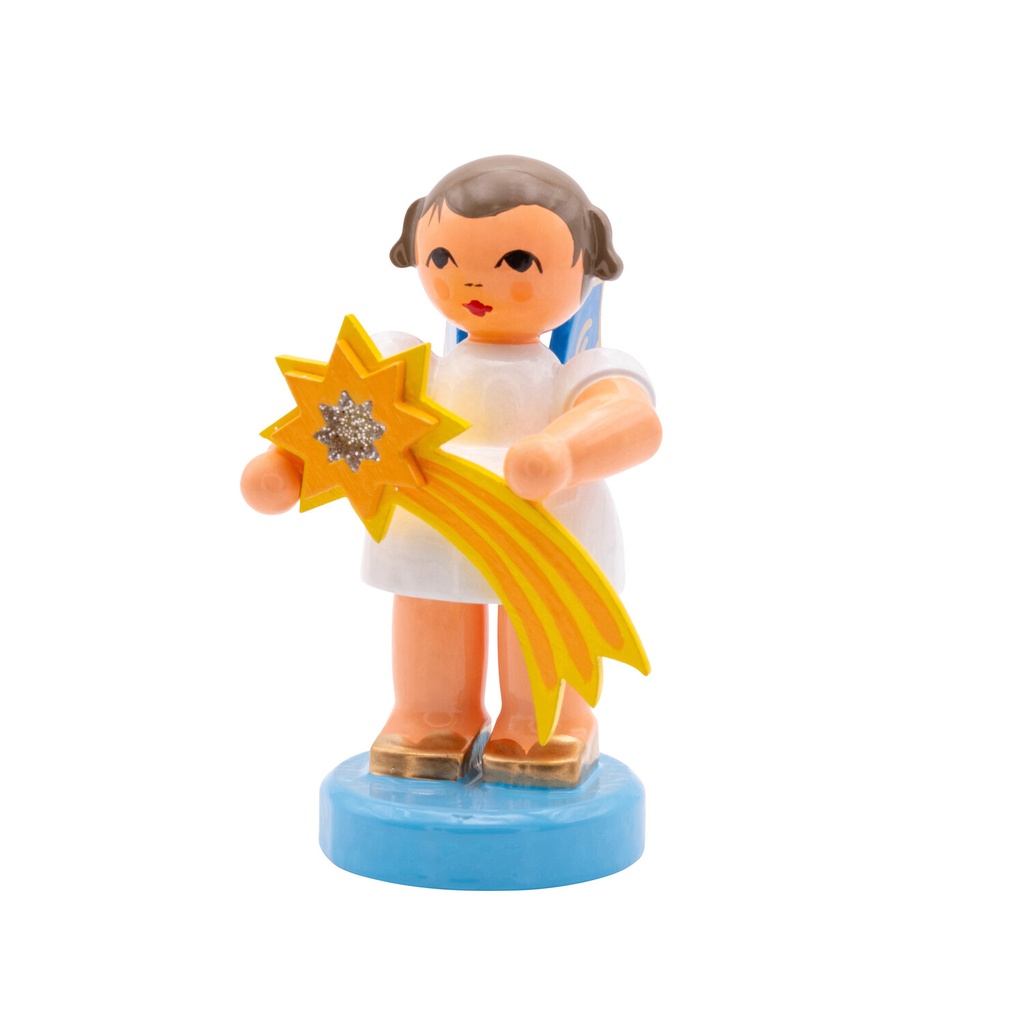 Engel stehend mit Sternschnuppe, blaue Flügel