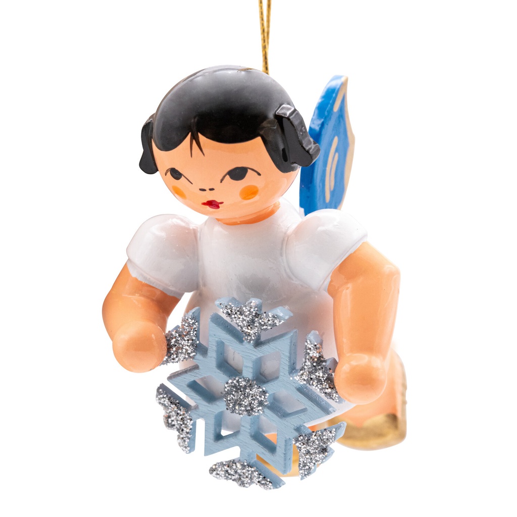 [FU 199/062/137B] Schwebeengel mit Schneekristall, blaue Flügel
