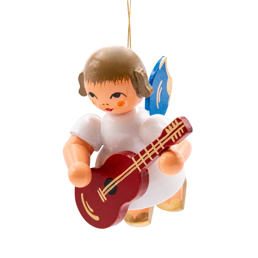 Schwebeengel groß mit Gitarre, blaue Flügel