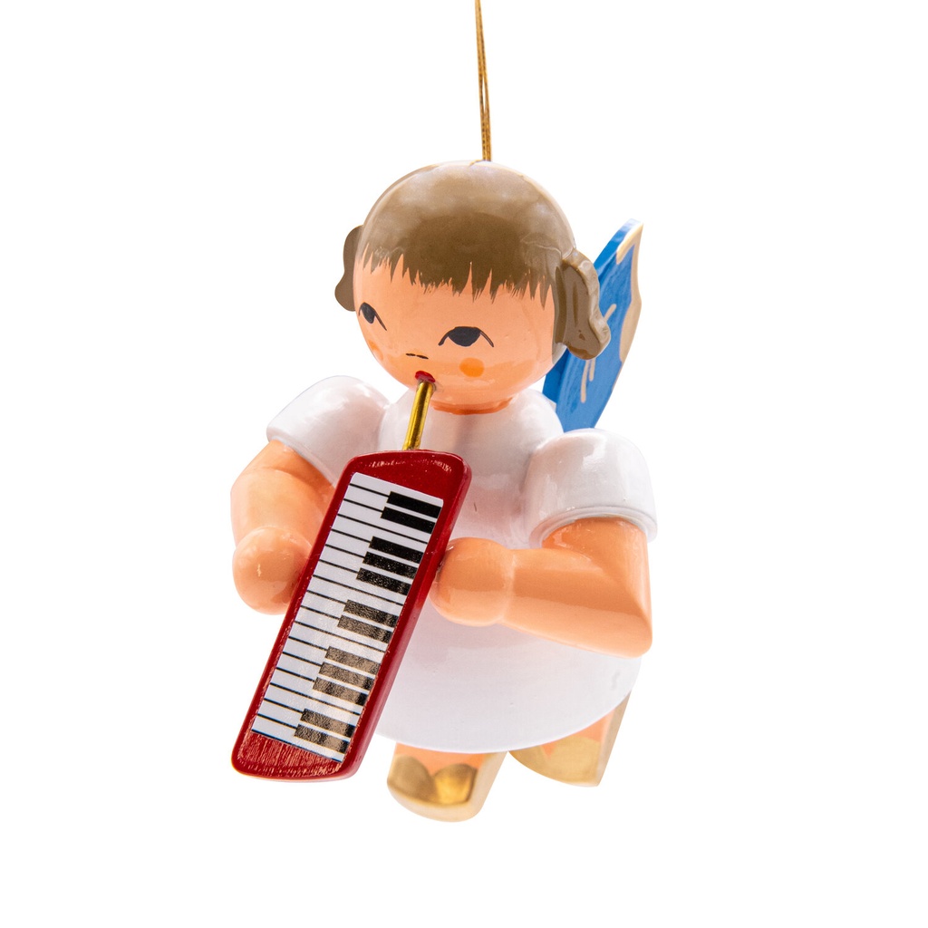 Schwebeengel groß mit Melodica, blaue Flügel