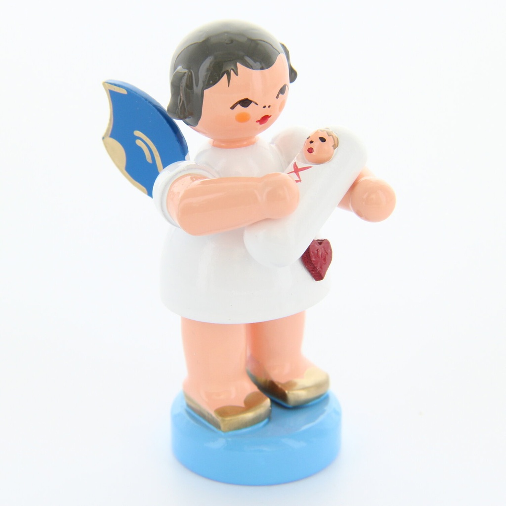 [FU 225/280/06B] Herzengel stehend mit Baby Mädchen, blaue Flügel