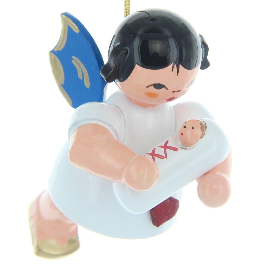 [FU 199/062/206B] Herzengel schwebend mit Baby Mädchen, blaue Flügel