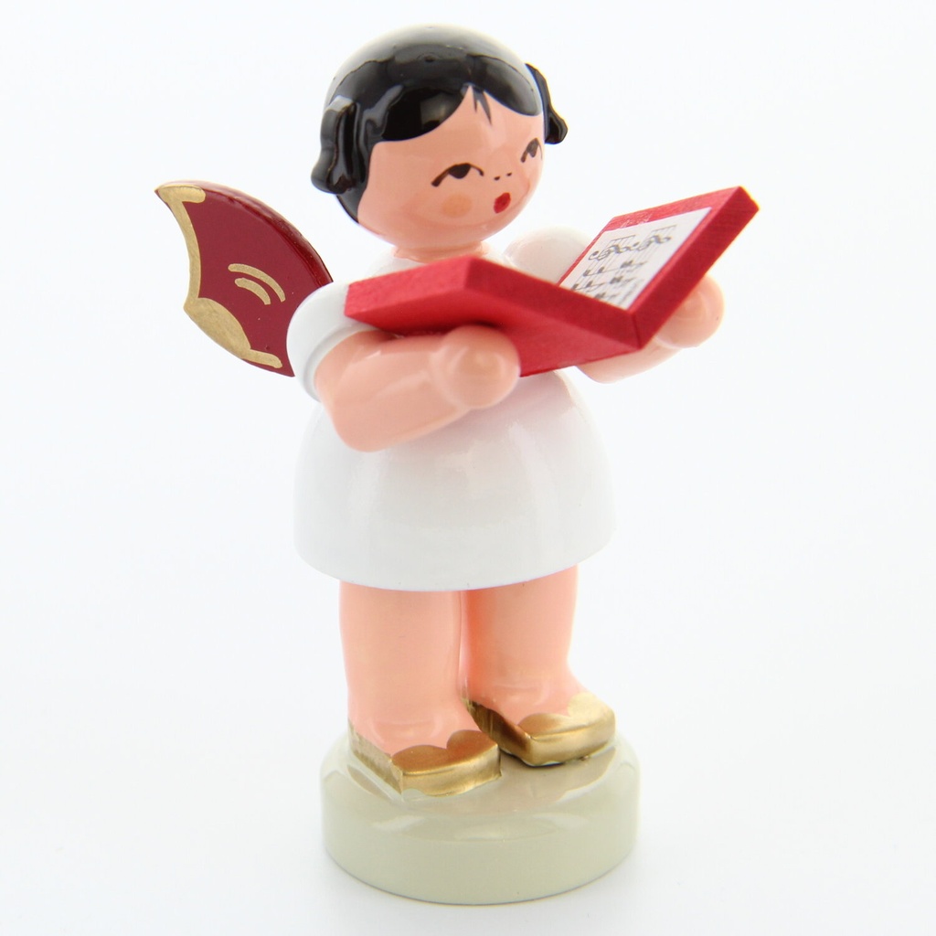 Engel stehend mit Buch, rote Flügel