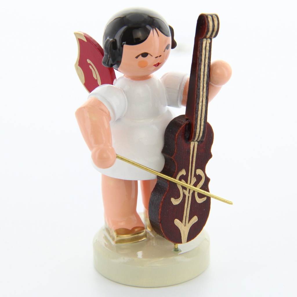 Engel stehend mit Cello, rote Flügel