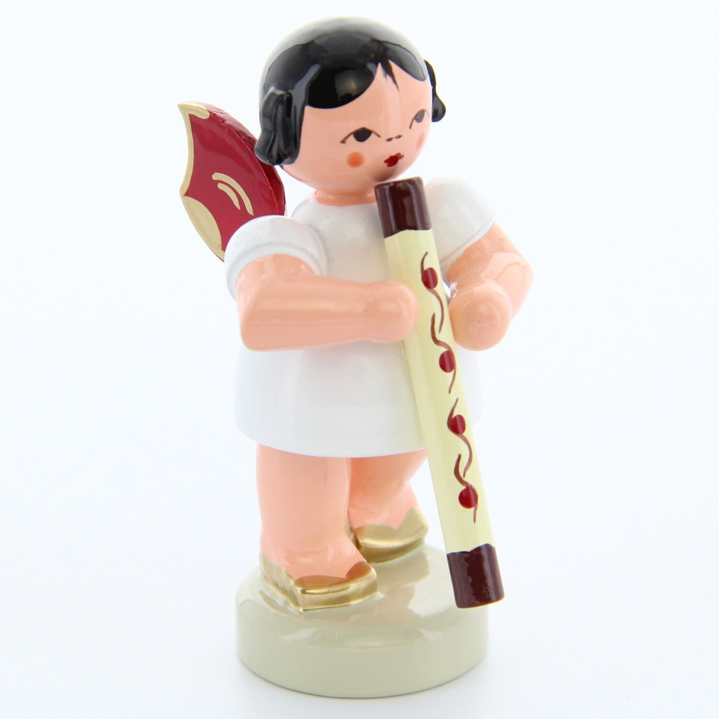 Engel stehend mit Didgeridoo, rote Flügel