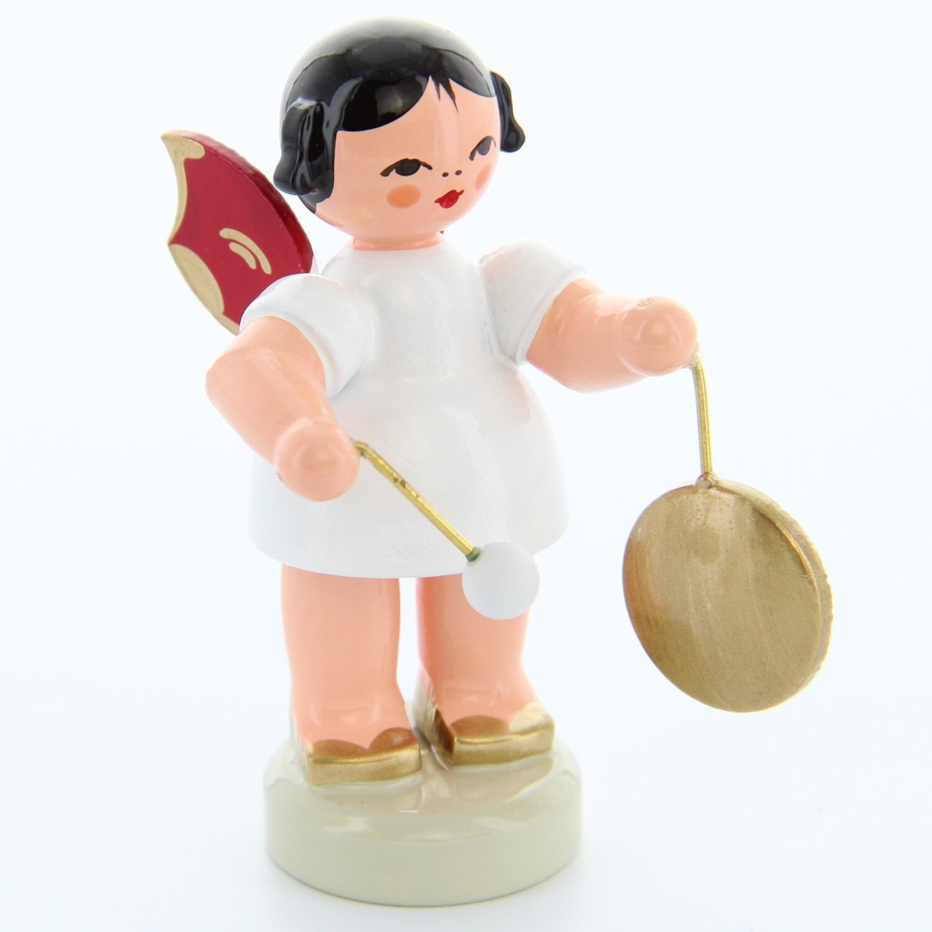 Engel stehend mit kleinem Gong, rote Flügel