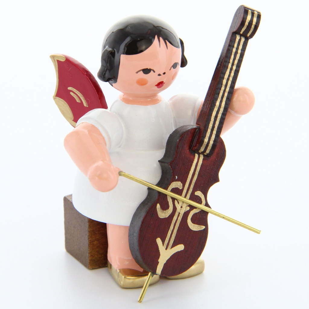 Engel sitzend mit Cello, rote Flügel