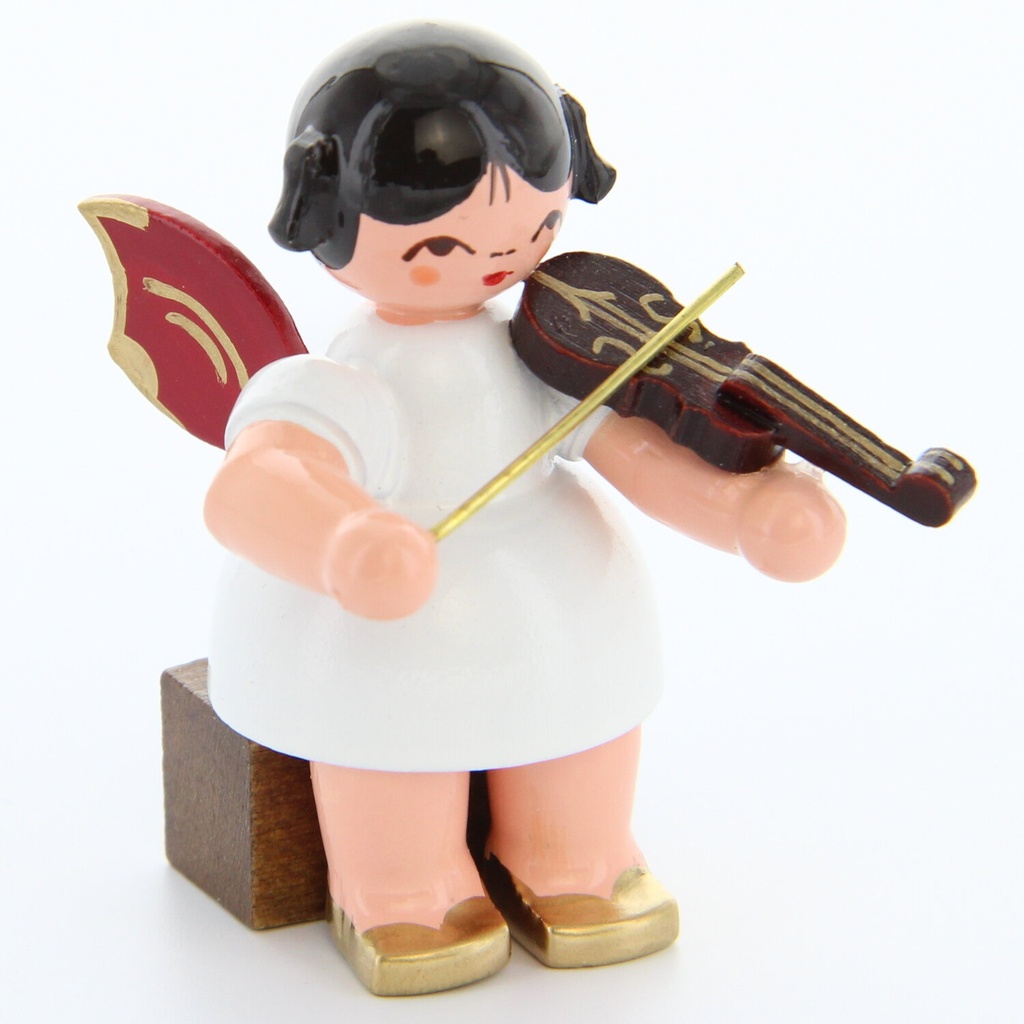Engel sitzend mit Violine, rote Flügel
