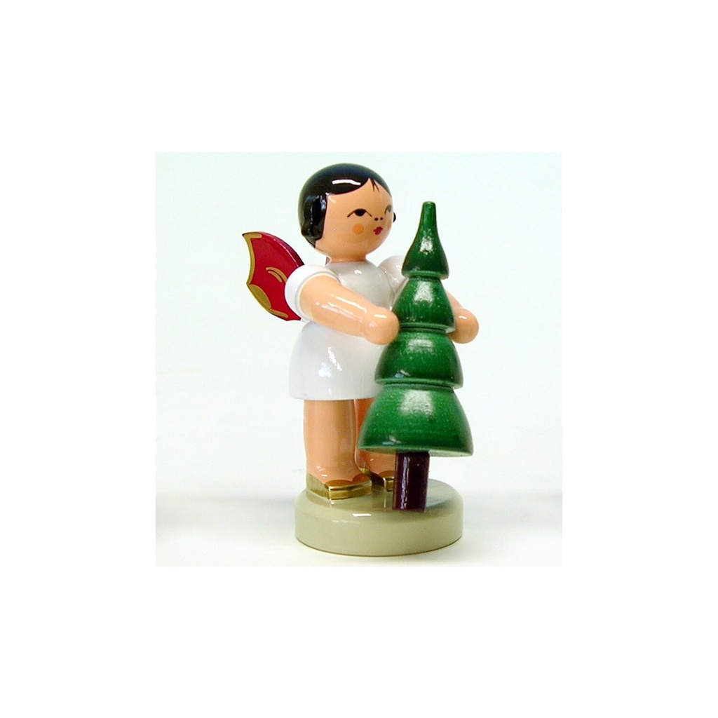 Engel stehend mit Weihnachtsbaum, rote Flügel