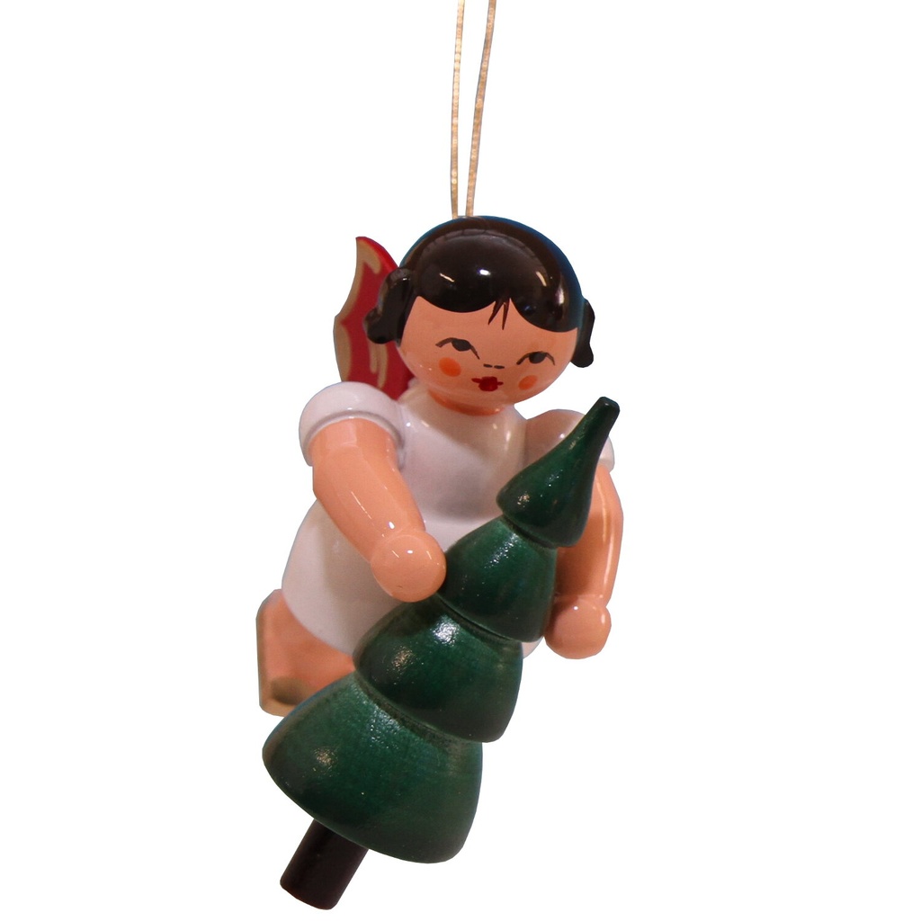 Engel schwebend mit Weihnachtsbaum, rote Flügel