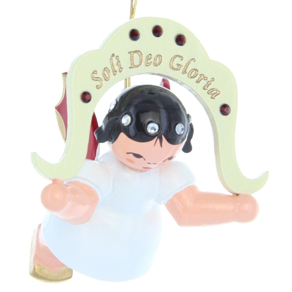 Engel schwebend "Soli Deo Gloria", Sonderedition "Swarovski", rote Flügel