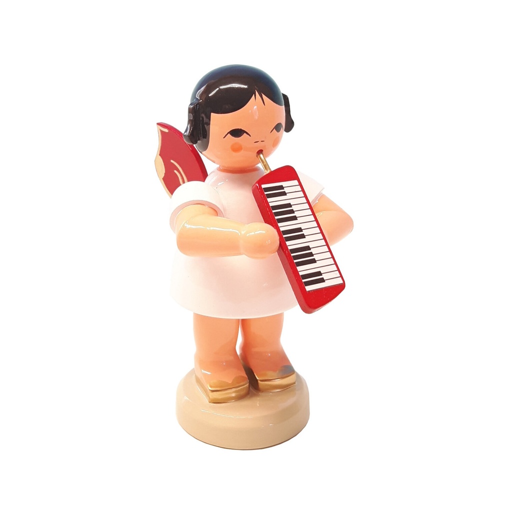 Engel stehend groß mit Melodica, rote Flügel