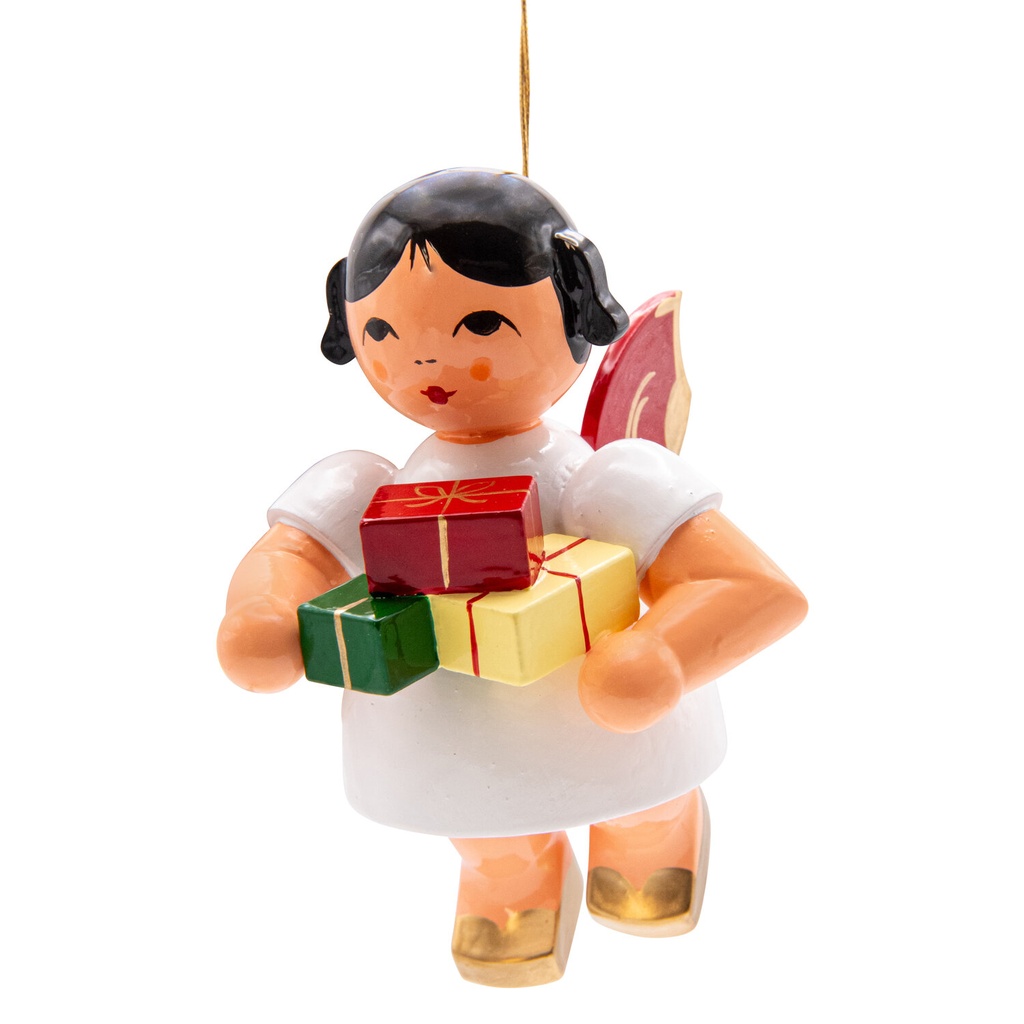 Schwebeengel groß mit Geschenken, rote Flügel