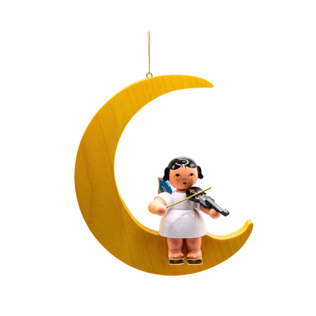 [FU 197/191/14B] Engel sitzend groß mit Violine, Flügel blau, Mond gelb