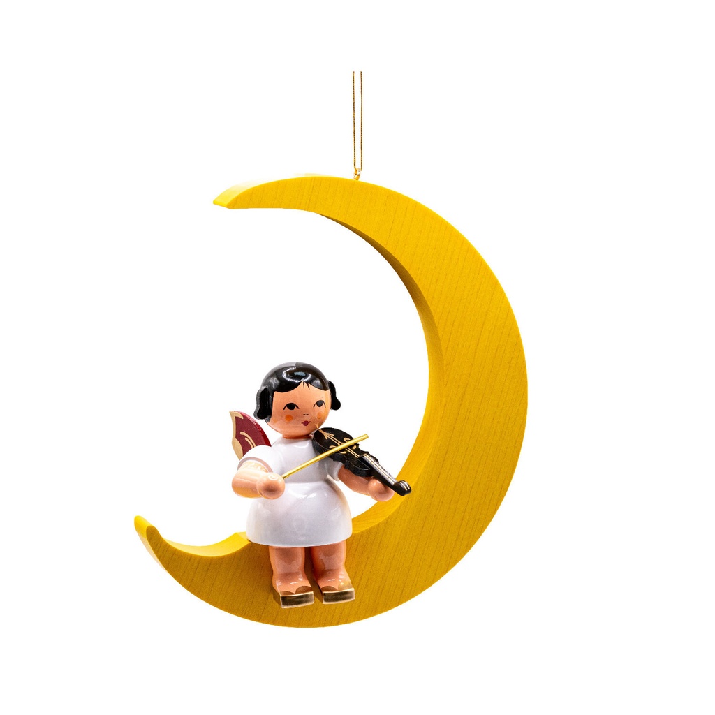 [FU 197/191/14R] Engel sitzend groß mit Violine, Flügel rot, Mond gelb