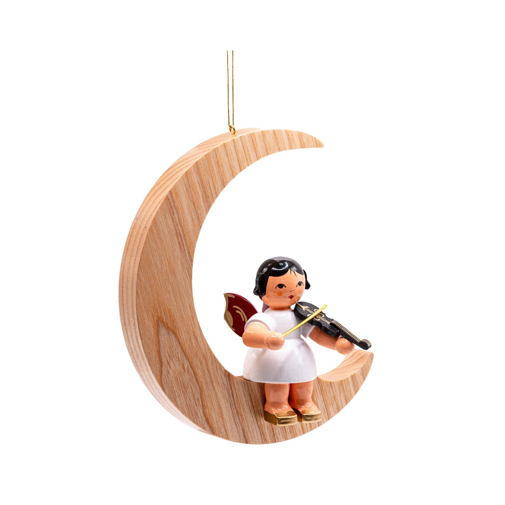 [FU 197/192/14R] Engel sitzend groß mit Violine, Flügel rot, Mond natur