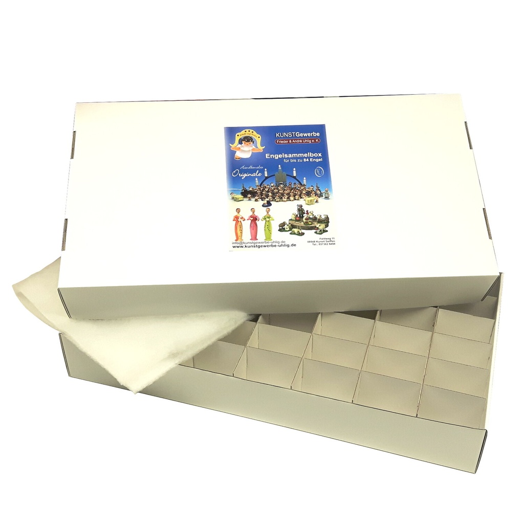 [FU 226/055/84/3] Engelbox m. 42 Fächer für bis zu 84 Engel, m. Vließ in Boden + Deckel + jedem Fach