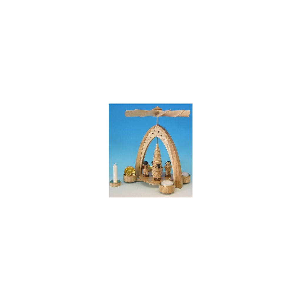 Teelichtpyramide natur mit 4 Engel Bläser, natur inkl. Pyramidenkerzenadapter