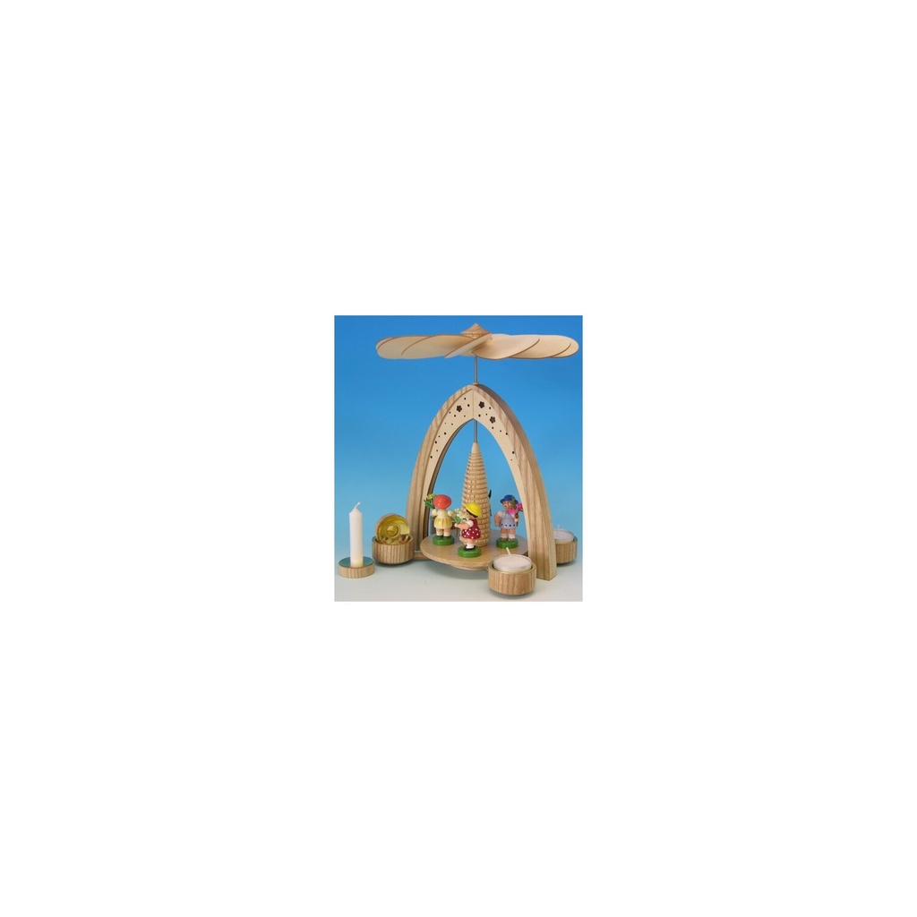 Teelichtpyramide natur mit 4 Blumenkindern bunt inkl. Pyramidenkerzenadapter