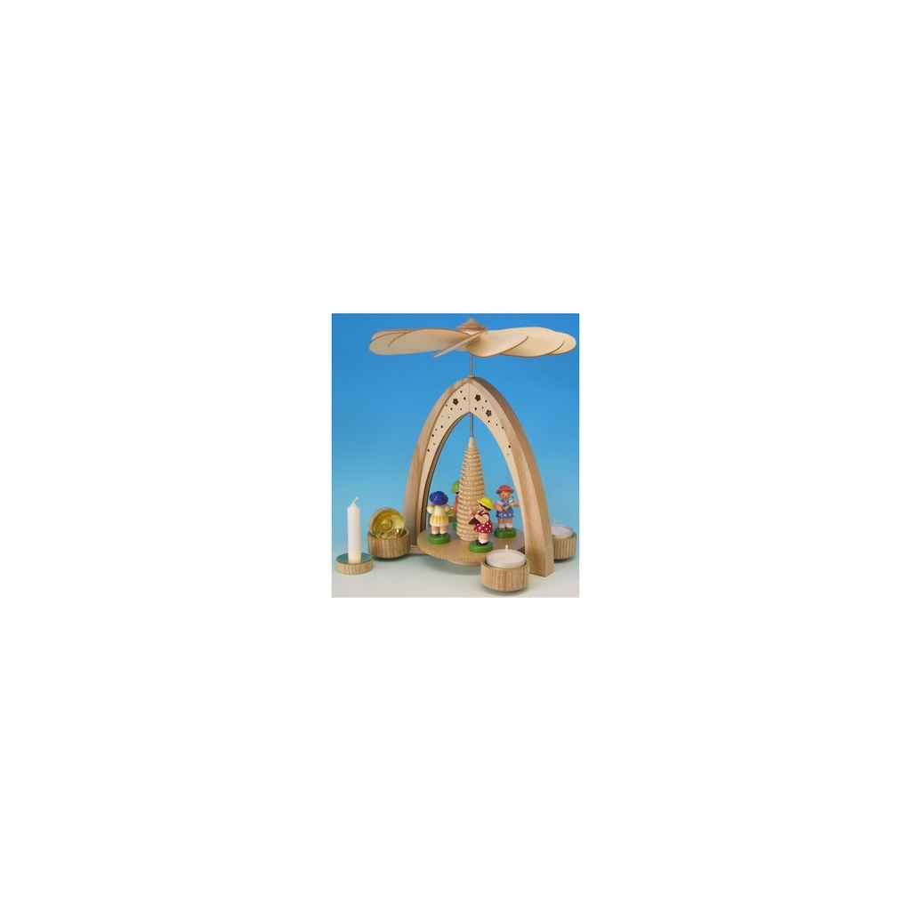 Teelichtpyramide natur mit 4 Instrumentenkindern bunt inkl. Pyram.-kerzenadapt.
