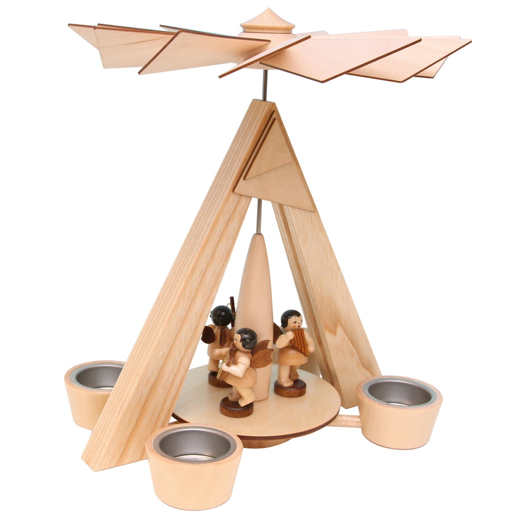 Teelichtpyramide natur mit drei Engel natur