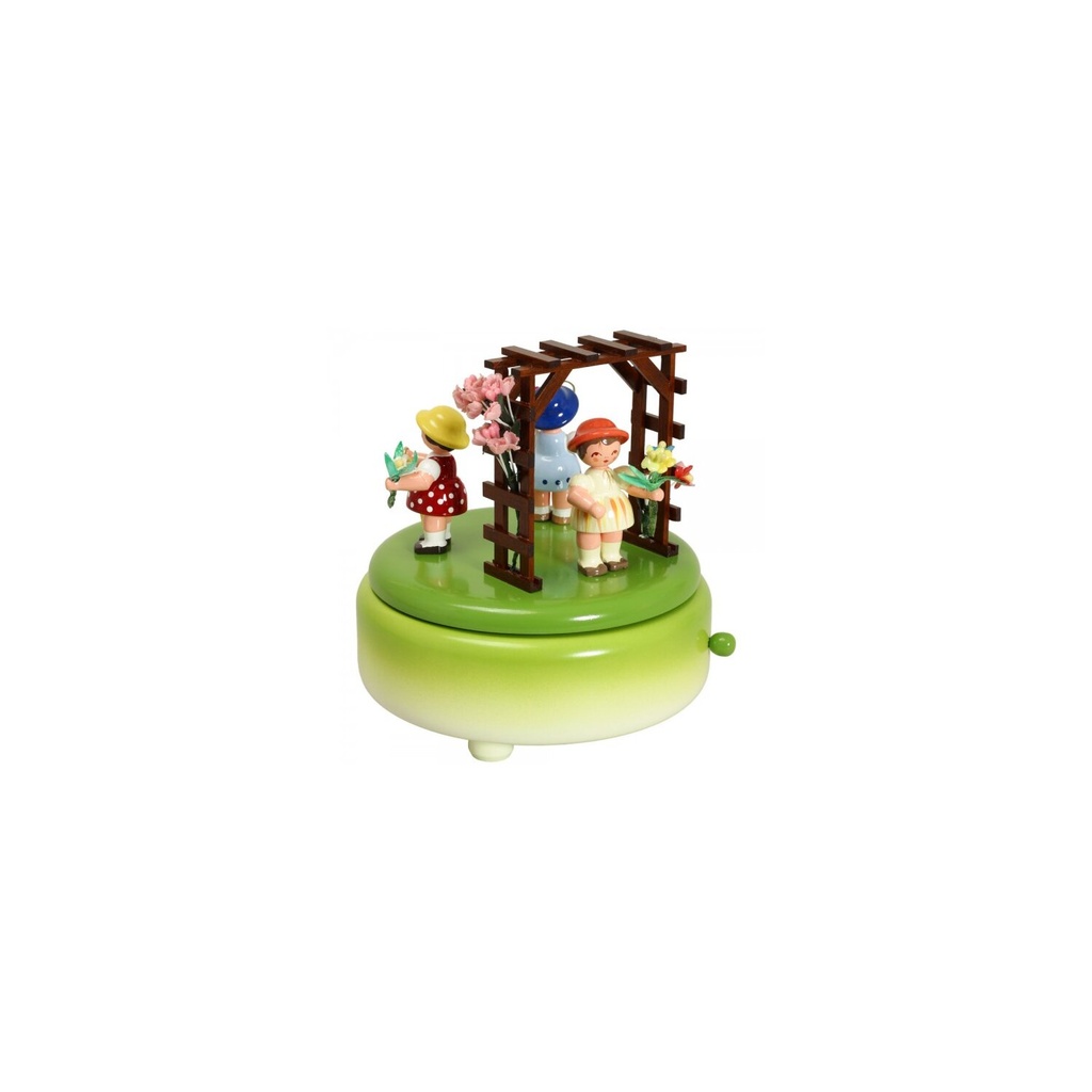 Spieldose grün mit 3 Blumenkinder