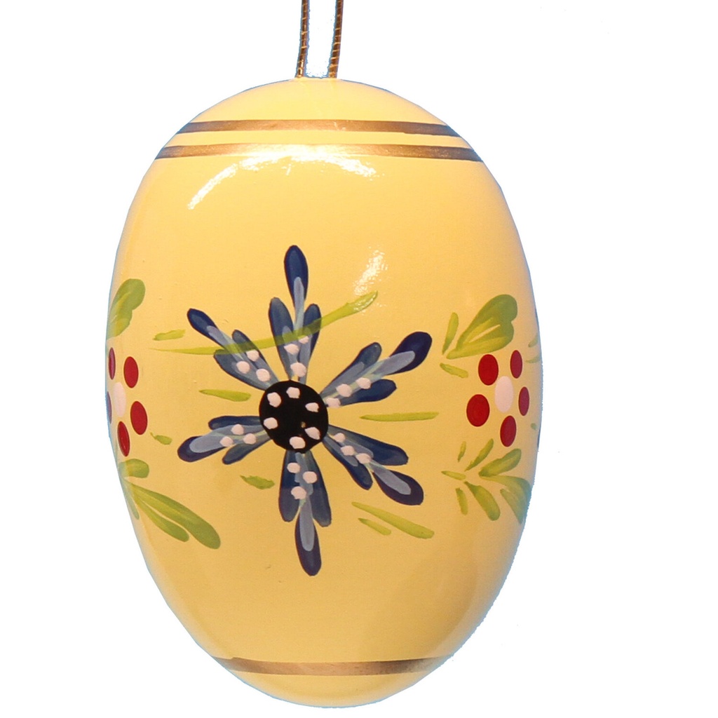 Osterei gelb, 55 mm mit Blumen, handbemalt
