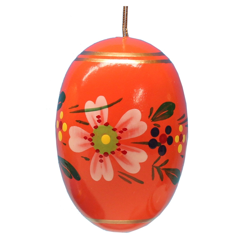 Osterei orange, 55 mm mit Blumen, handbemalt
