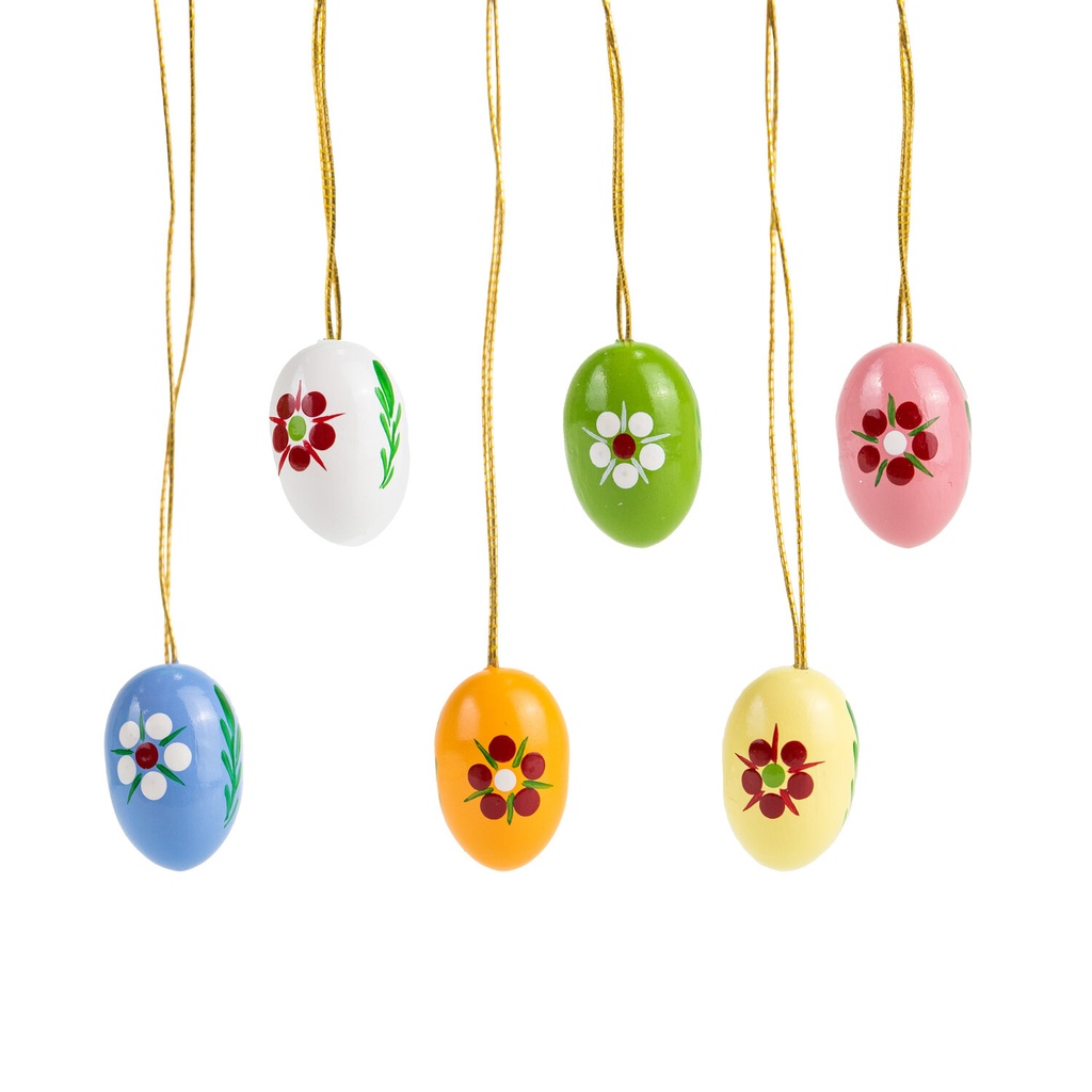 6 Stück Ostereier 22 mm, handbemalt mit Punkteblumen Motiv 3, 6 verschiedene Farben im Satz