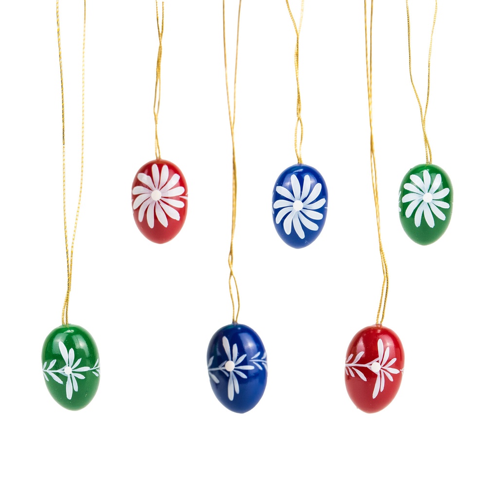 6 Stück Ostereier 22 mm, handbemalt mit Blumenmotiven, je 2 dunkelblau, dunkelgrün, dunkelrot