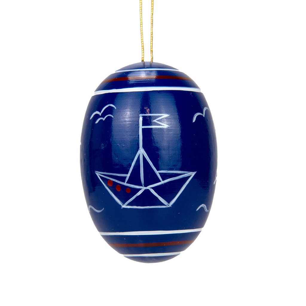 [FU 224/771/BS] Osterei dunkelblau mit Segelboot, handbemalt