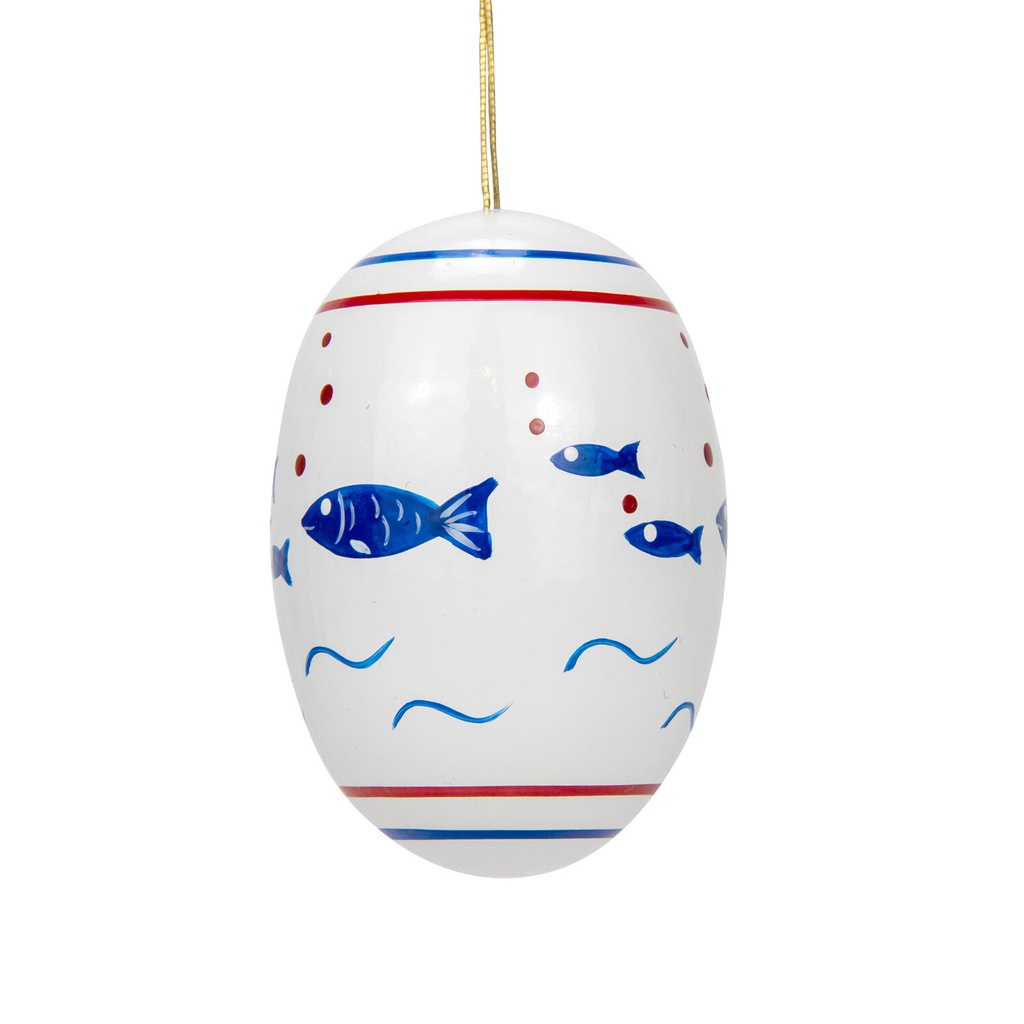 [FU 224/771/WF] Osterei weiß mit Fischen, handbemalt