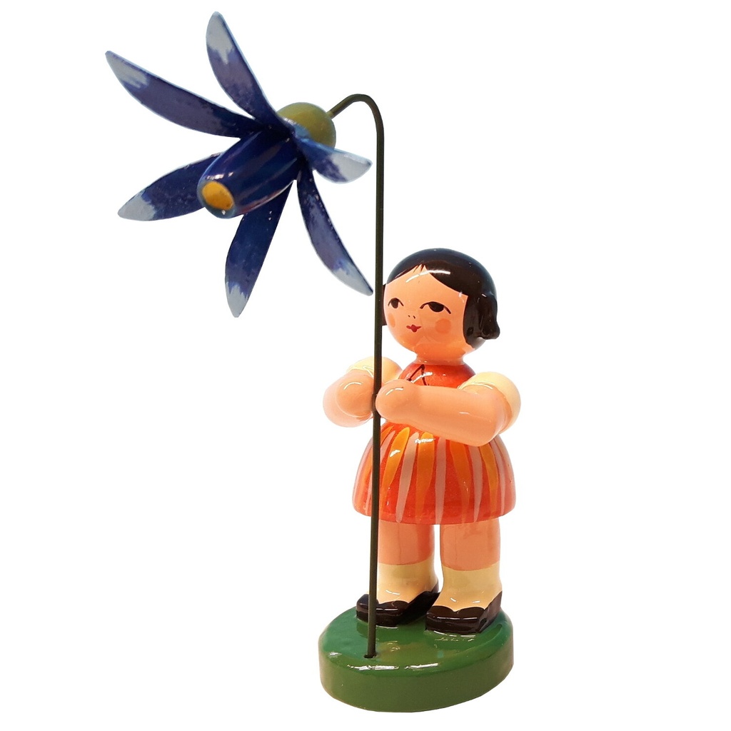 [FU 232/103/35] Blumenmädchen "Marie" orange gestreift, Blume blau