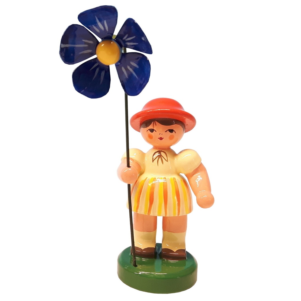 [FU 232/103/36] Blumenmädchen "Annie" hellgelb gestreift / orange, Blume blau