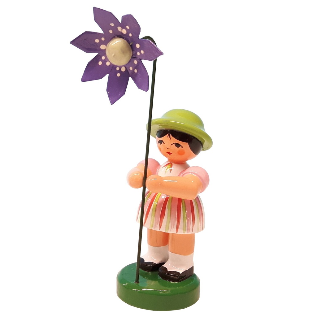[FU 232/103/37] Blumenmädchen "Elisa" hell gestreift / grün, Blume violett
