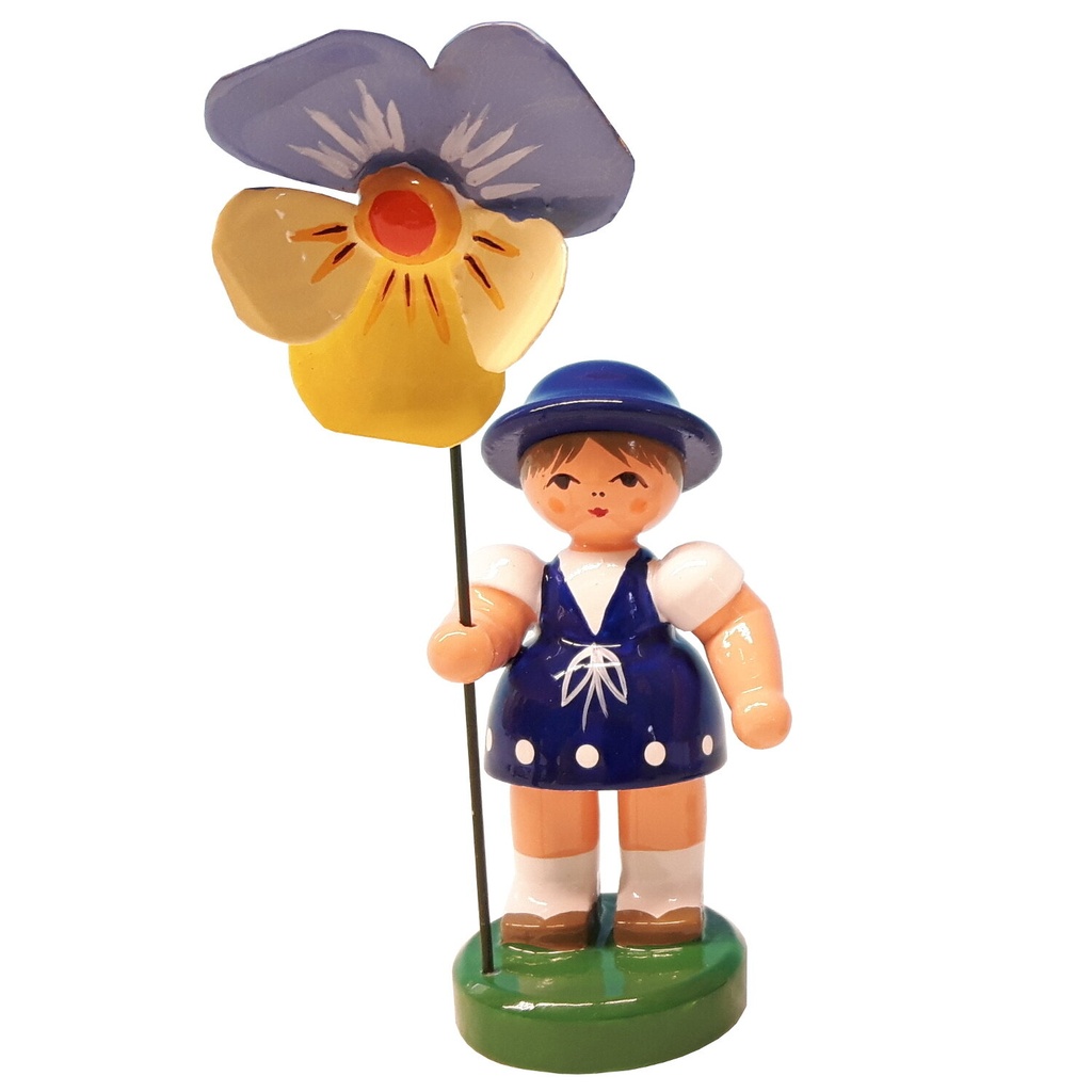 [FU 232/103/38] Blumenmädchen "Steffi" dunkelblau, Blume blau / gelb