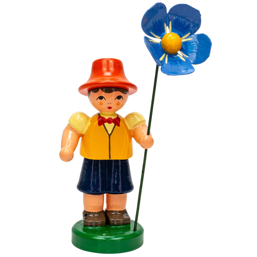 [FU 232/103/54] Blumenjunge "Vincent" gelb / blau / orange, Blume blau