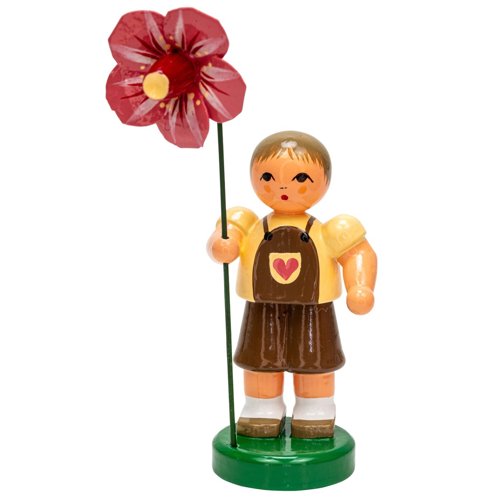 [FU 232/103/55] Blumenjunge "Jona" hellgelb / braun, Blume rosa / rot