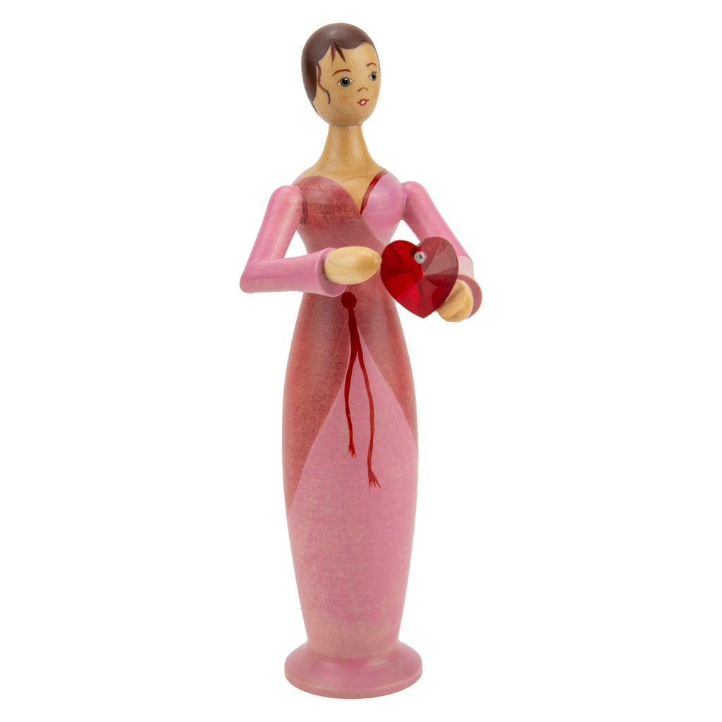 Tugendfigur Liebe mit Kristallherz farbig lasiert und bemalt